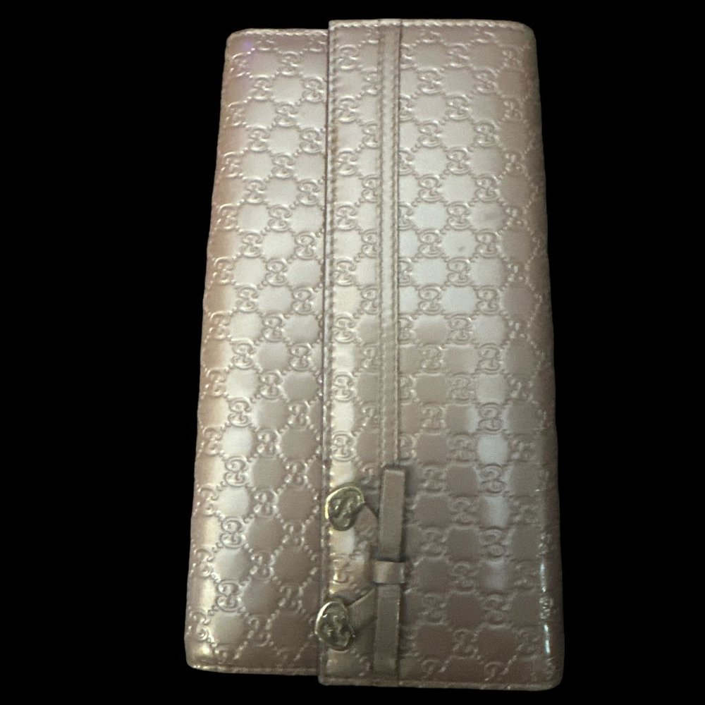 Gucci Guccissima Metalic Pinkish Beige GG Heart Charm Bow Wallet - Picture 4 of 13